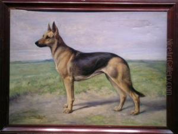 Grand Champion 'anni Von Humboltspark' - A German Shepherd Oil Painting by Gustav Muss-Arnolt