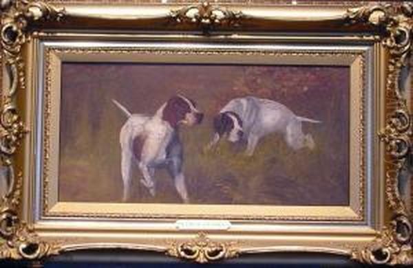 Pointers In A Field Oil Painting by Gustav Muss-Arnolt