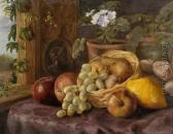 Still Life Of Fruit On A Table Oil Painting by Annie Feray Mutrie