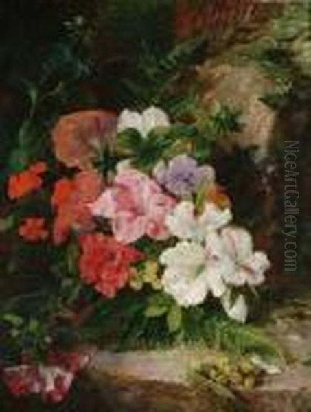 Still Life Of Flowers On A Mossy Bank Oil Painting by Annie Feray Mutrie