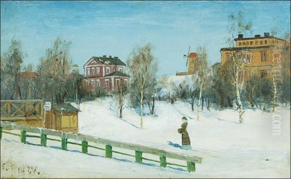 Winter Day In Kaivopuisto Helsinki Oil Painting by Elias Muukka