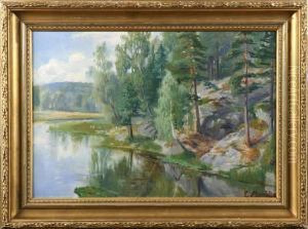 Insjolandskap Oil Painting by Elias Muukka