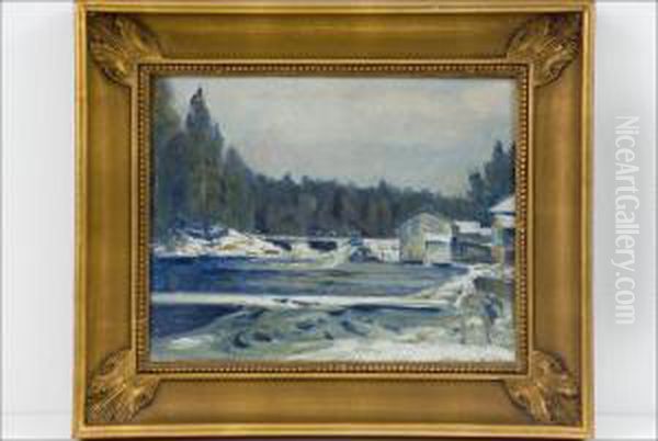 Koskimaisema Kevaalla - Forslandskap Om Varen. Oil Painting by Elias Muukka