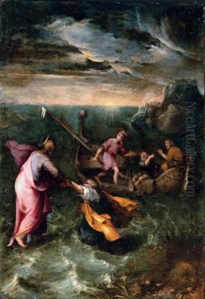 Christ Calming The Storm On The Sea Of Galilee Oil Painting by Girolamo Muziano