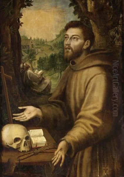 Saint Francis In Penitence Oil Painting by Girolamo Muziano