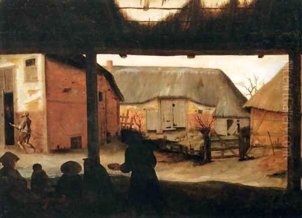 Farmyard with a Beggar Oil Painting by Cornelis Van Dalem