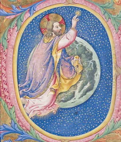 Historiated initial O depicting God creating the stars Oil Painting by Sano Di Pietro