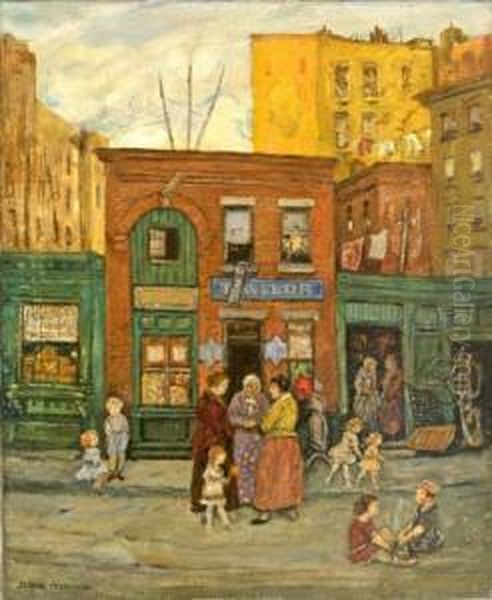 Shops In Harlem Oil Painting by Jerome Myers