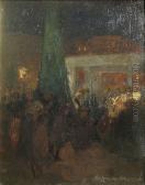 Night Scene, Hamilton Fish Market Oil Painting by Jerome Myers