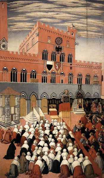 St Bernardino Preaching in the Campo 1445 Oil Painting by Sano Di Pietro