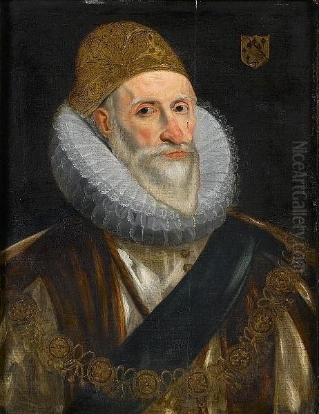 Portrait Of Charles Howard, 
First Earl Of Nottingham, Bust-length, Wearing The Collar Of The Order 
Of The Garter Oil Painting by Daniel Mytens