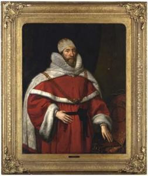 Portrait Of Chief Justice Sir Henry Hobart Oil Painting by Daniel Mytens