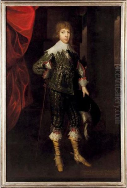 Portrait Of Lord George Lennox (d.1642), Full Length, Standing, Wearing Van Dyck Dress Oil Painting by Daniel Mytens