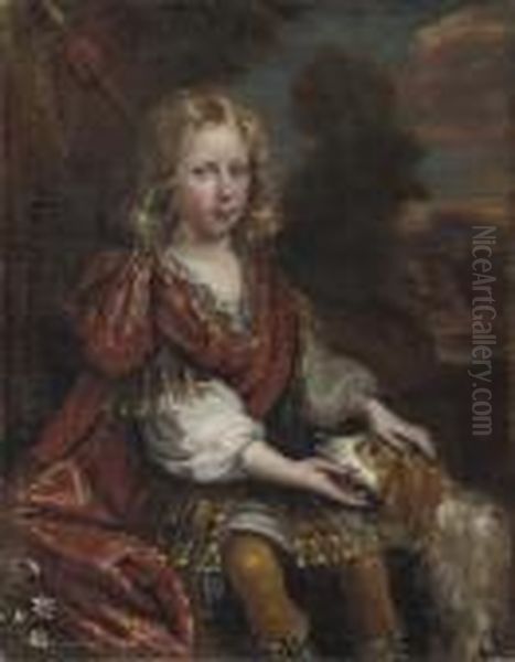 A Portrait Of A Boy And A Dog, In A River Landscape Oil Painting by Jan Mytens