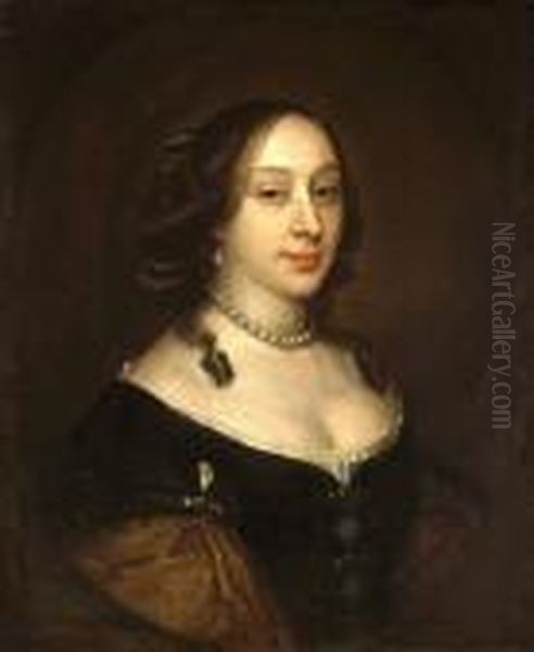 A Portrait Of A Lady, Quarter-length, Wearing A Pearl Necklace Oil Painting by Jan Mytens