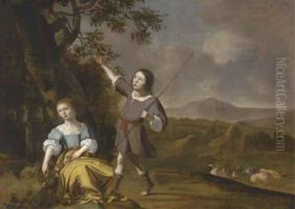 A Pastoral Landscape With A Girl And Boy In The Foreground Oil Painting by Jan Mytens