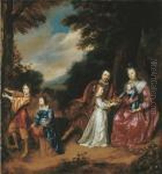 A Group Portrait Of A Family In A Landscape Oil Painting by Jan Mytens