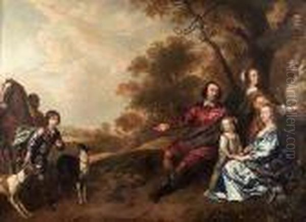 A Family Group Portrait Of A Lady And Gentleman, Their Son, Twodaught Oil Painting by Jan Mytens