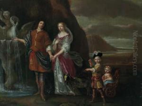 A Portrait Historie: A Gentleman And His Wife As Rebecca Andeliezer At The Well Oil Painting by Jan Mytens