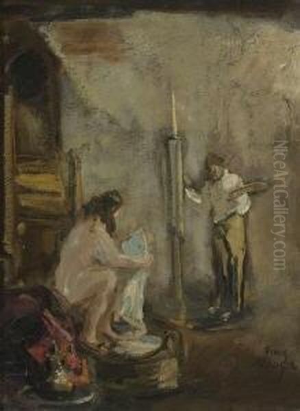 Maler Vor Der Staffelei. Oil Painting by Franz Naager