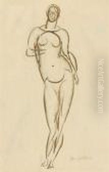 Standing Female Nude Oil Painting by Elie Nadelman