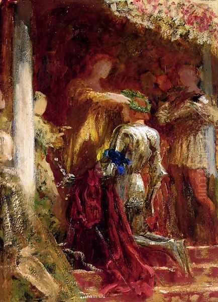 Victory, A Knight Being Crowned With A Laurel-Wreath Oil Painting by Sir Thomas Francis Dicksee