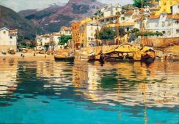 Mediterranean Port Oil Painting by Robert Nadler