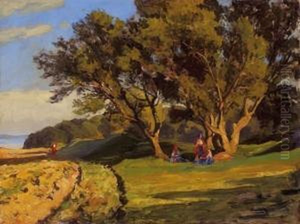 Society, Relaxing Under The Tree Oil Painting by Robert Nadler