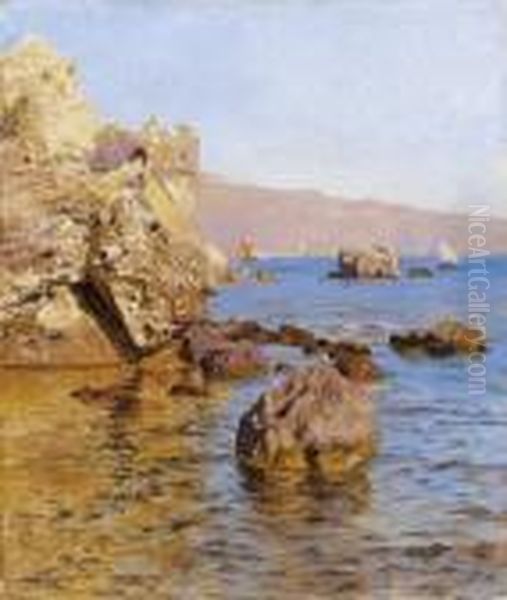 Mediterranean Shore Oil Painting by Robert Nadler