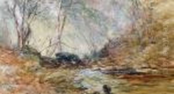 Rocky Stream Through Birchwood Oil Painting by Paul Jacob Naftel