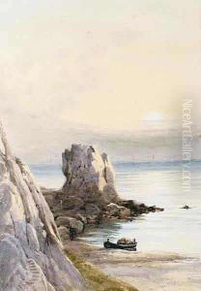 A Rocky Outcrop Oil Painting by Paul Jacob Naftel