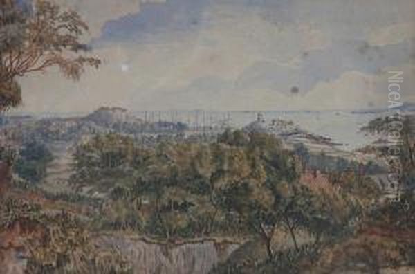 A View Of St.peter Port From The Countryside Oil Painting by Paul Jacob Naftel