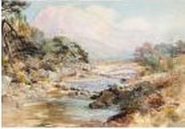 A River With Mountains Beyond Oil Painting by Paul Jacob Naftel