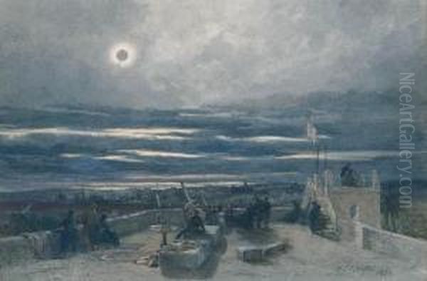 The Total Eclipse Of The Sun, Andalucia, Spain Oil Painting by Paul Jacob Naftel