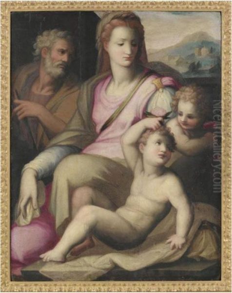 The Holy Family With The Infant Saint John The Baptist Oil Painting by Giovan Battista Naldini