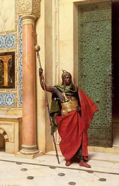 A Nubian Guard Oil Painting by Ludwig Deutsch