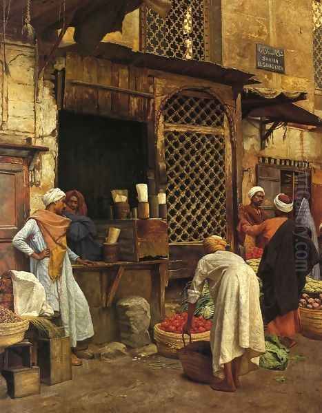 Sharia El-Sanadkyeh Oil Painting by Ludwig Deutsch