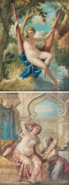 Femme Nue Se Balancant Oil Painting by Celestin Francois Nanteuil