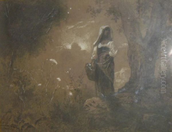 Jeune Paysanne Dans Un Paysage Oil Painting by Celestin Francois Nanteuil