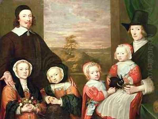 Unidentified family portrait traditionally thought to be that of Sir Thomas Browne Oil Painting by William Dobson