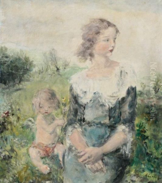 Mother Oil Painting by Aurel Naray