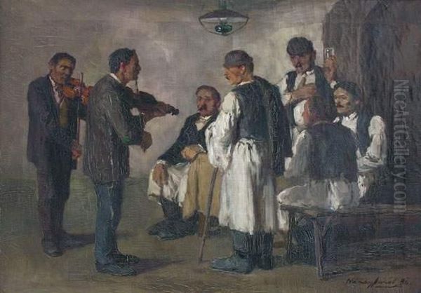 Les Musiciens (1914) Oil Painting by Aurel Naray