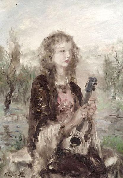 Lany Gitarral Oil Painting by Aurel Naray