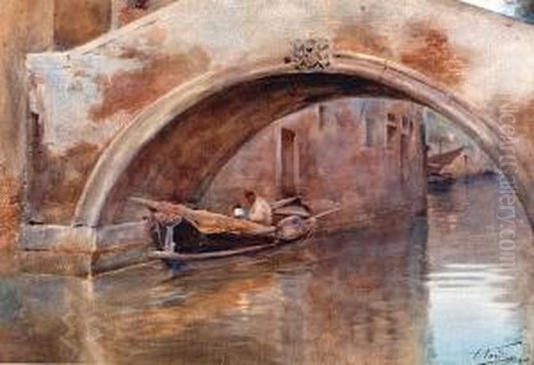 Venice At Dusk, A Boatman With Lamp Oil Painting by Enrico Nardi