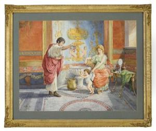 Scena Familiare In Interno Pompeiano Oil Painting by Enrico Nardi