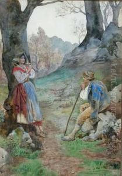 A Shepherdess Serenading Her Suitor Oil Painting by Enrico Nardi