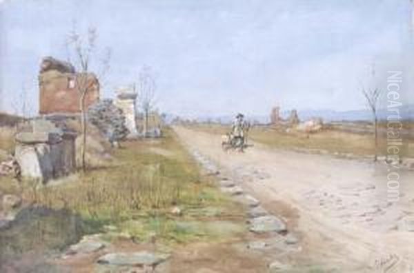 Roma, Sulla Via Appia Antica Oil Painting by Enrico Nardi