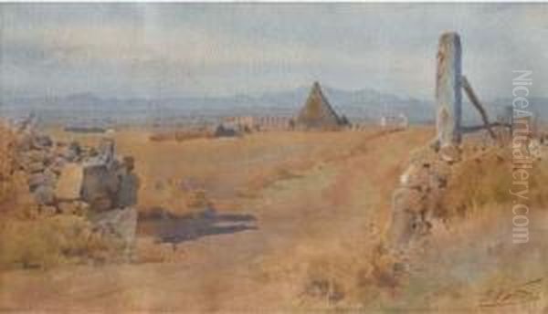 Campagna Romana Con Antico Acquedotto Oil Painting by Enrico Nardi