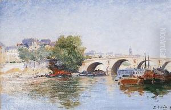 Paris, La Seine Au Pont Du Carrousel Oil Painting by Francois Nardi