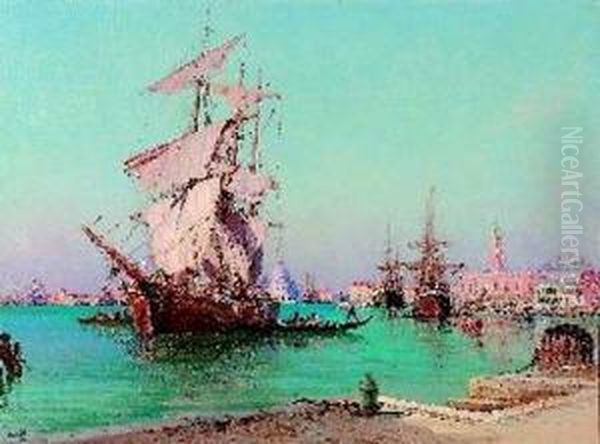 Segelschiff In Der Lagune Von Venedig. Oil Painting by Francois Nardi